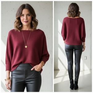 Dynamite S Modern Contemporary Easy Chic Dolman Burgundy Ribbed Knit Sweater